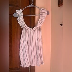 LOFT Cream and Black Striped Ruffle Tank